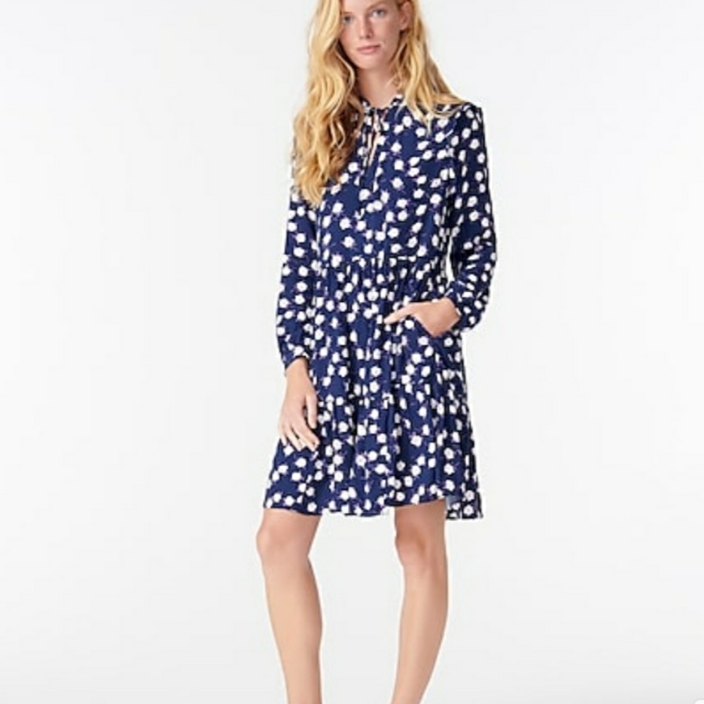 J Crew Tie-neck tiered dress in scattered peony